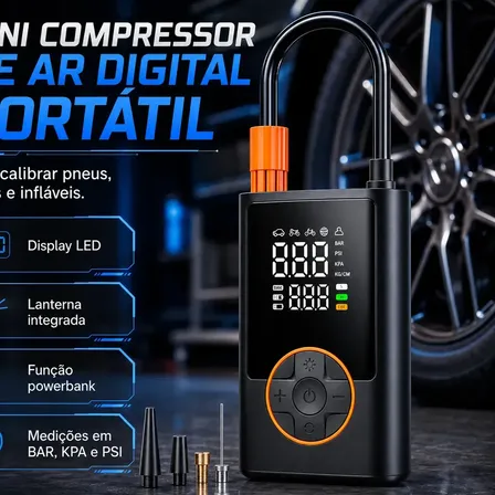 Compressor de Ar Portátil Digital p/ Pneus
