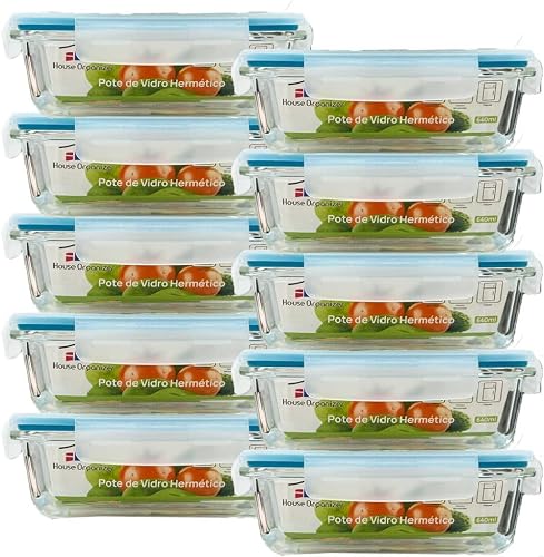 Kit 10 Potes de Vidro Herméticos 640ml